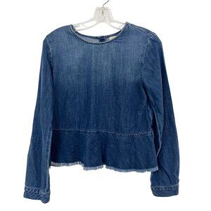 Cloth & Stone Medium Wash Chambray Long Sleeve‎ Shirt Tencel Lyocell Size XS